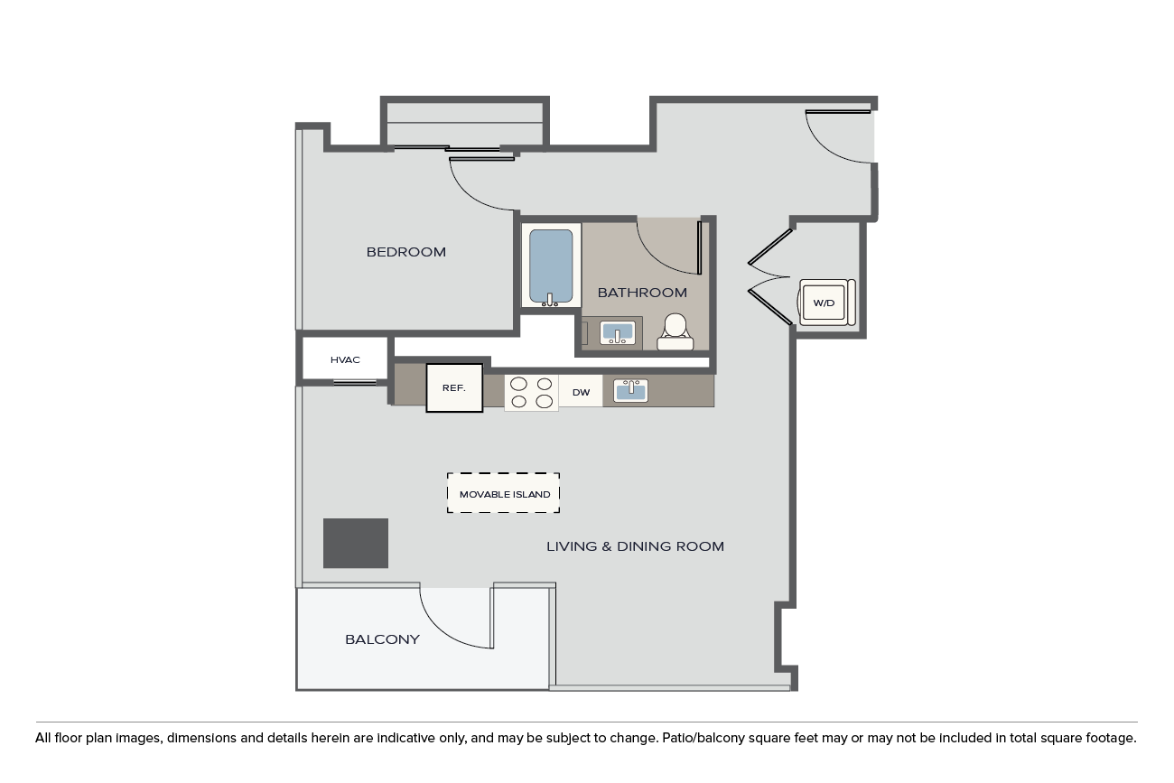 Floor plan for 1 bed, 1 bath, 823 sqft